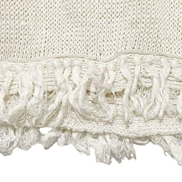 J.Crew linen short sleeve sweater with fringe hem, size XXS, off white, ecru - Picture 5 of 6